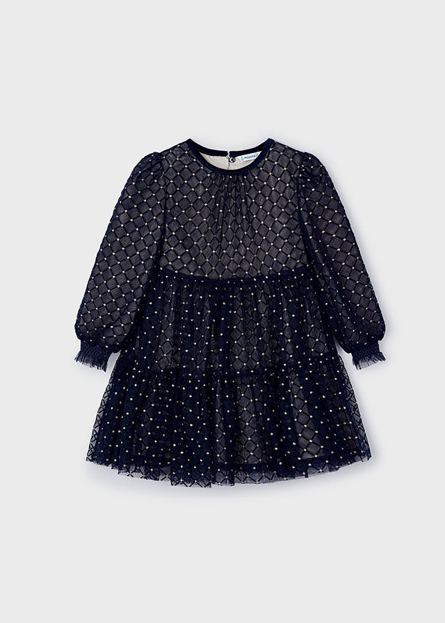 Mayoral - Navy Tulle Printed Dress