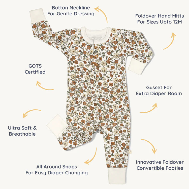 Makemake Organics - Organic Button Romper - Daffodil