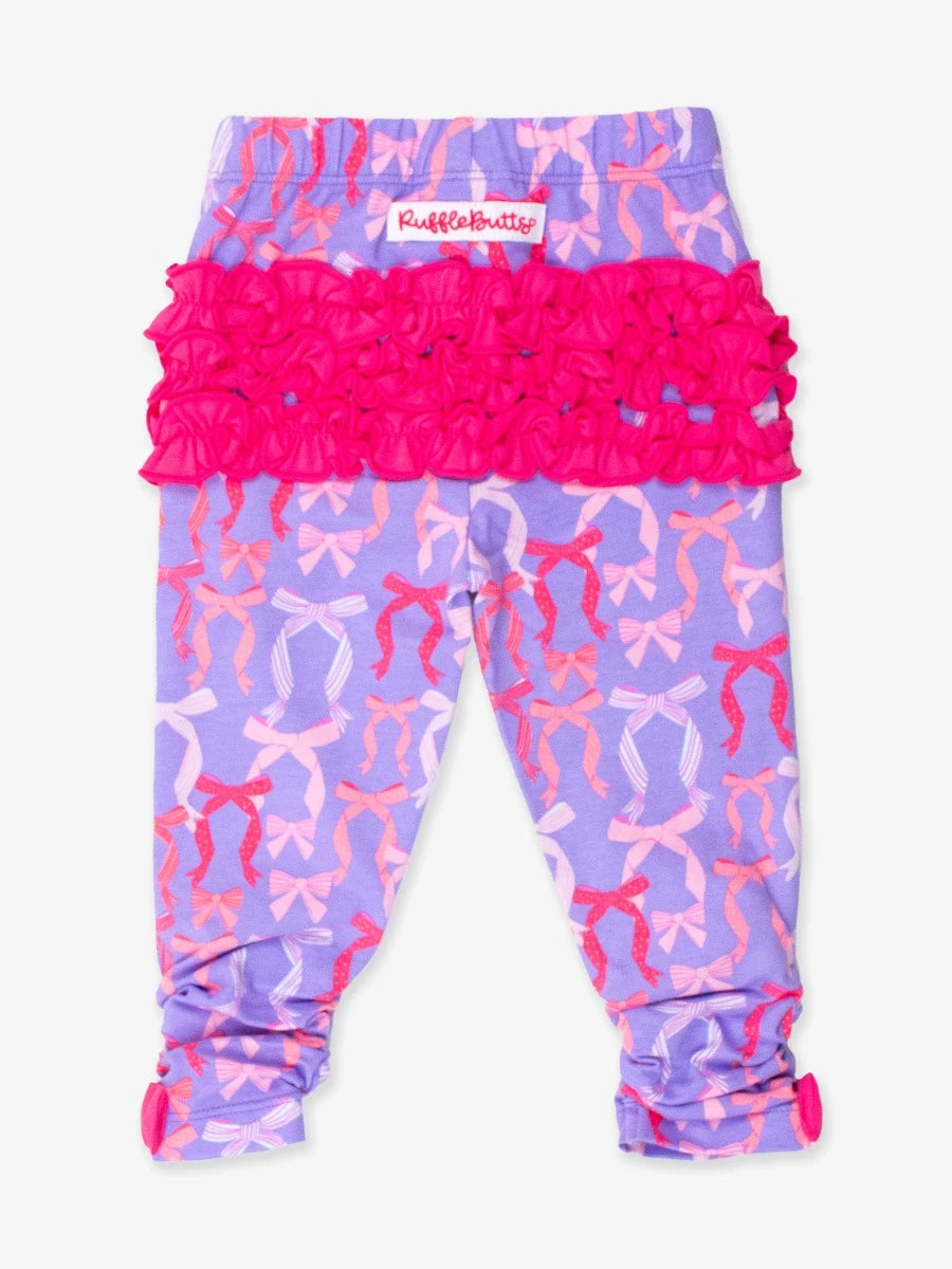 RuffleButts  - Puff Sleeve Bodysuit & Rosy Ribbons Bow Leggings