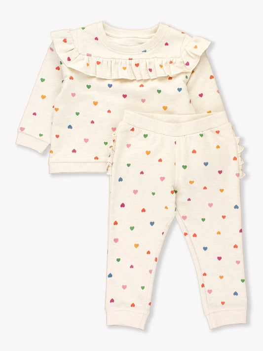 RuffleButts + RuggedButts - Rainbow Hearts Long Sleeve Jogger Set