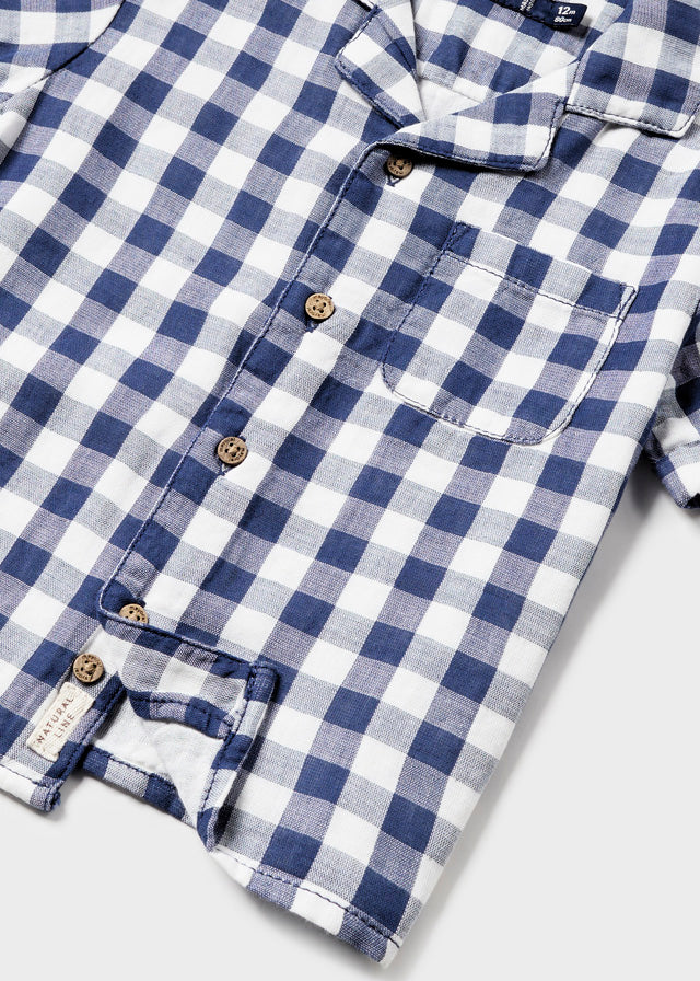 Mayoral - Blue & White Check Gingham S/S Polo