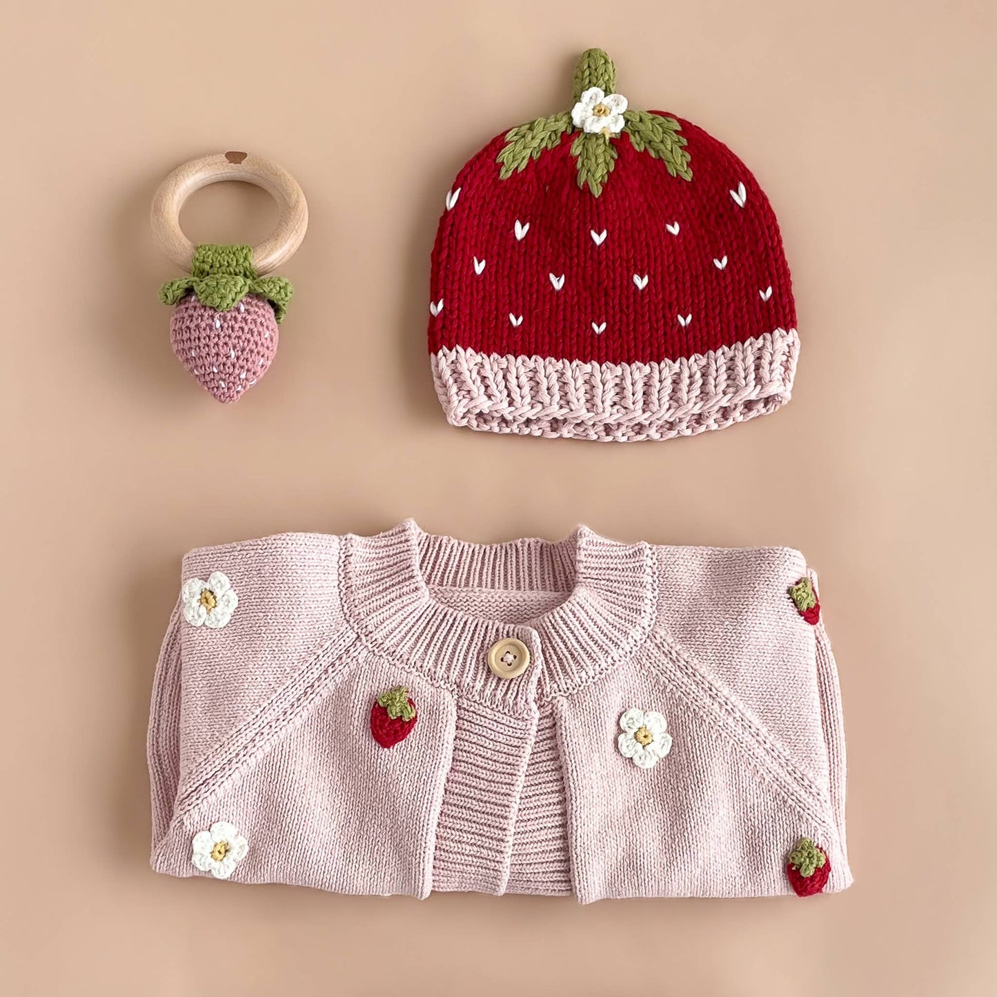 The Blueberry Hill - Cotton Strawberry Flower Cardigan Baby Sweater