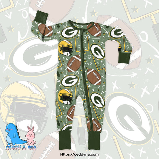 CEDDY & RIA - Green Bay Packers Football PJ Zip Romper