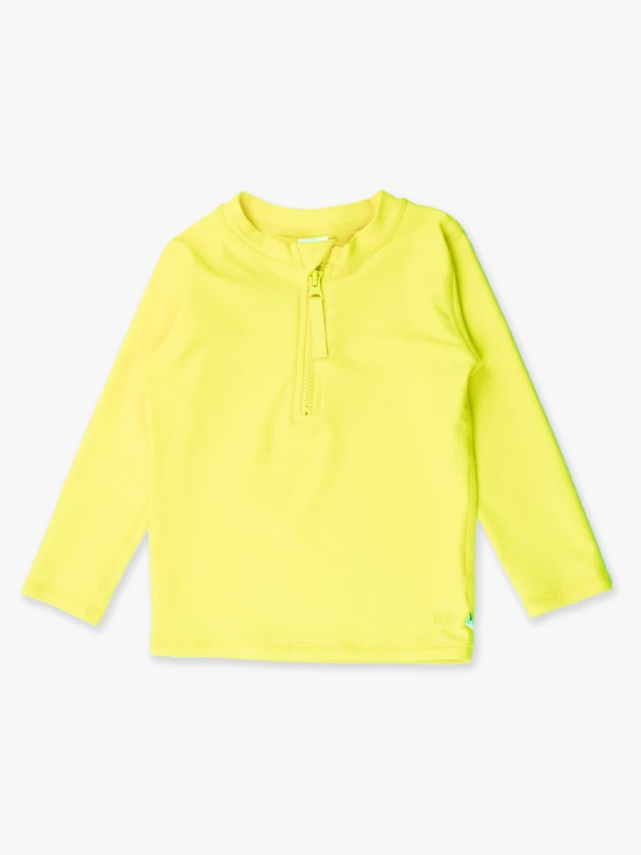 Rufflebutts - Neon Yellow Long Sleeve Zipper Rash Guard