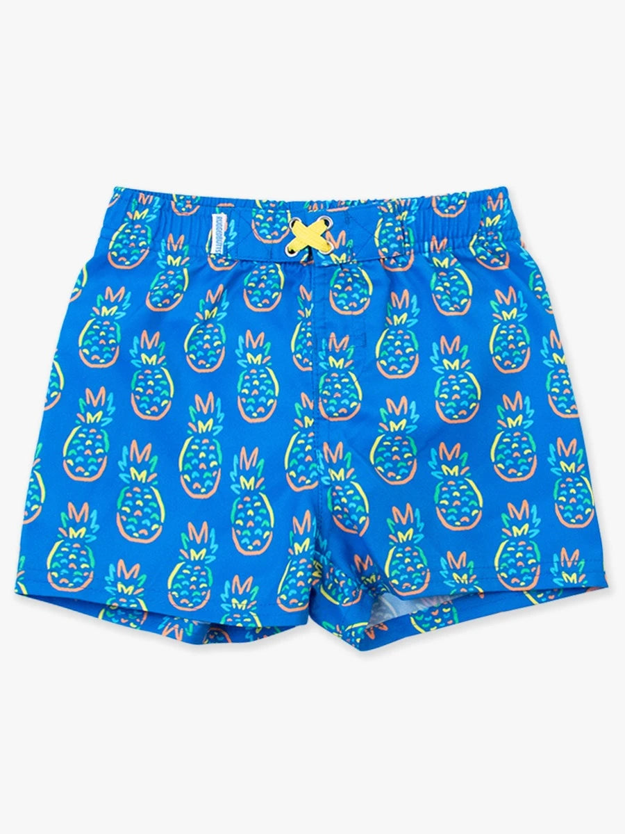 Rufflebutts/Ruggedbutts - Neon Blue Pineapples Swim Trunks