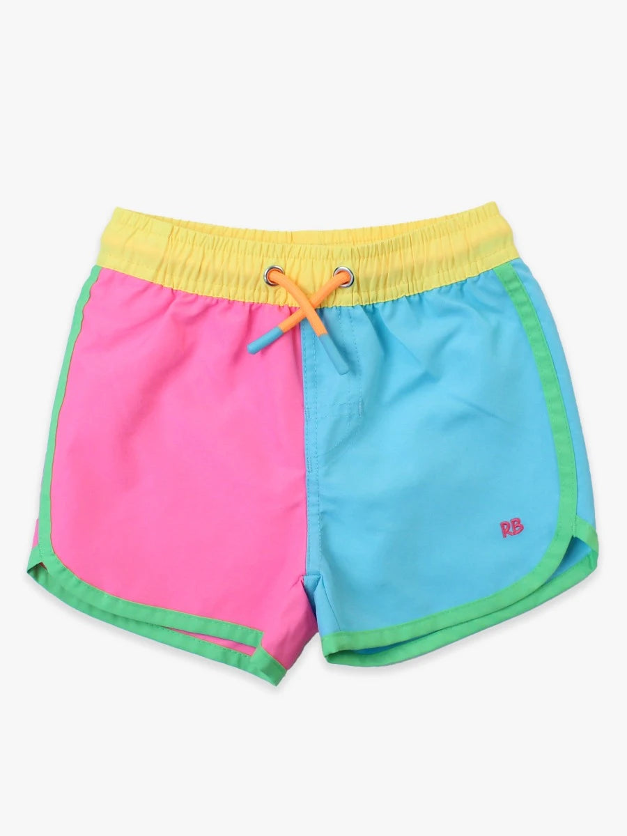 Rufflebutts/Ruggedbutts - Neon Color Block Dolphin Hem Swim Trunks