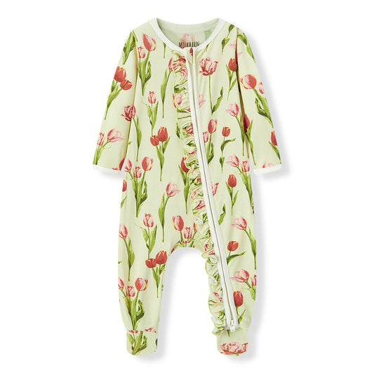 Milkbarn -  Tulip Luxe Stretch Ruffle Footed Romper