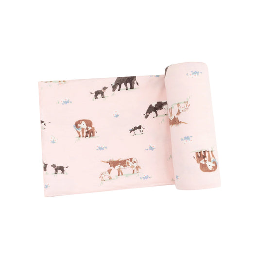 Angel Dear -Cow Families Pink - 45X45 Swaddle Blanket