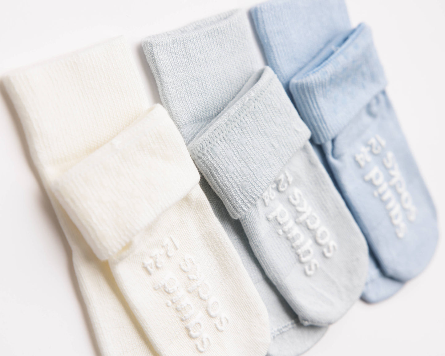 squid socks - Casen - Non-Slip Baby Socks in Ivory, Powder and Baby Blue