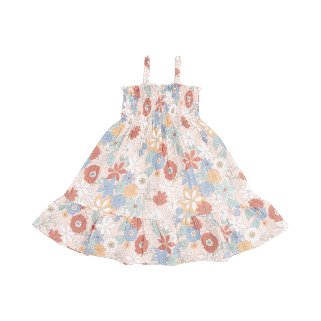 Angel Dear - Tie Strap Smocked Sun Dress - Tropical Retro Floral