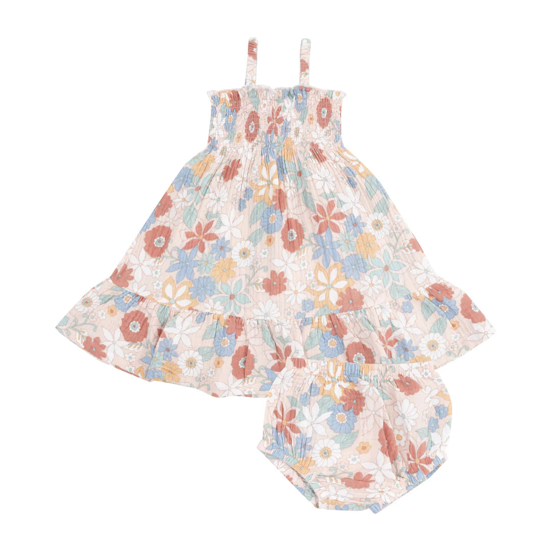 Angel Dear - Tie Strap Smocked Sun Dress - Tropical Retro Floral