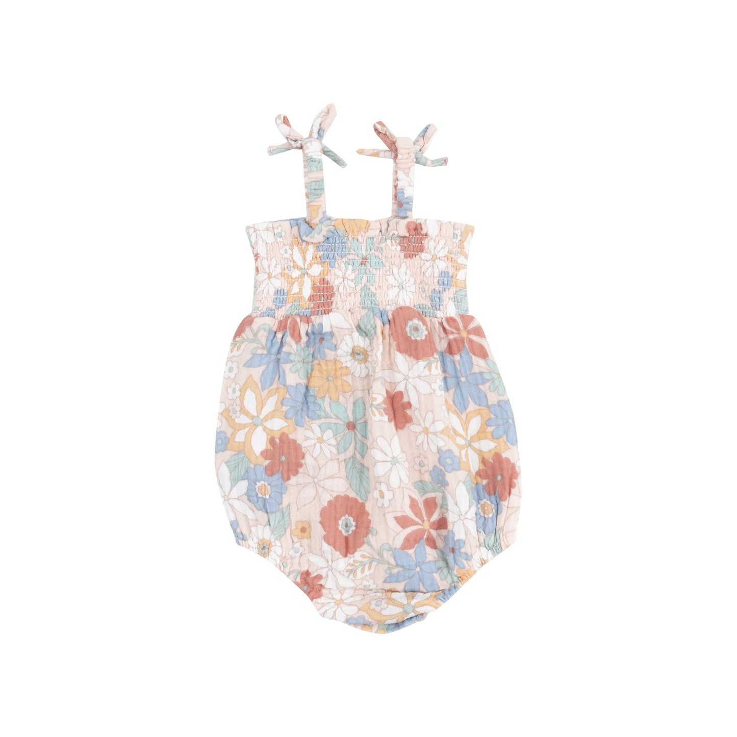 Angel Dear - Tropical Retro Floral Tie Strap Smocked Bubble