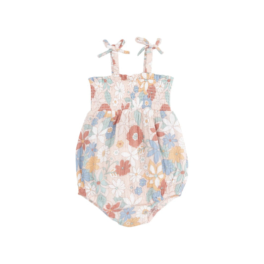 Angel Dear - Tropical Retro Floral Tie Strap Smocked Bubble