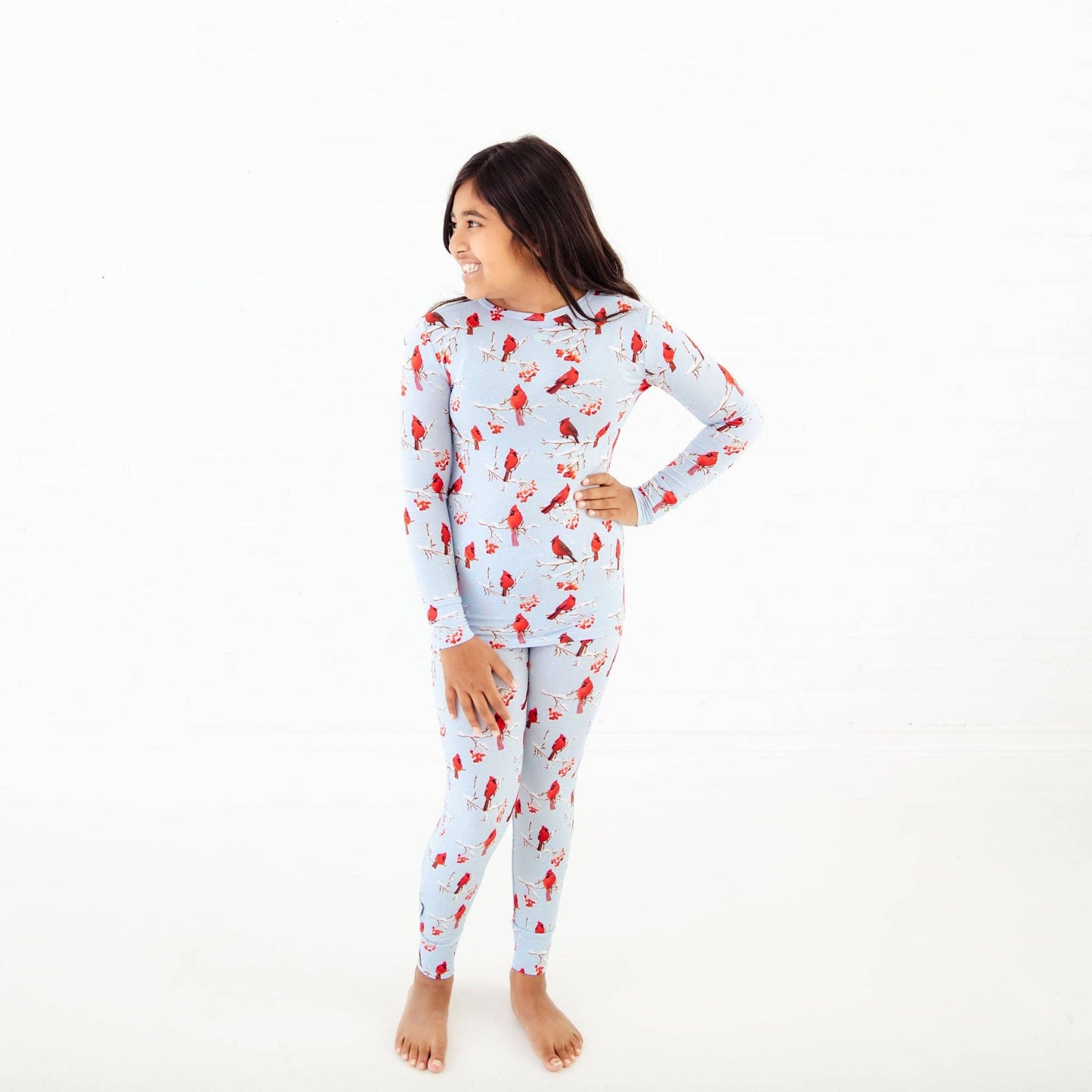 Dreamiere - Love From Above Winter Cardinal Bamboo Two Piece Kids Pajamas Set