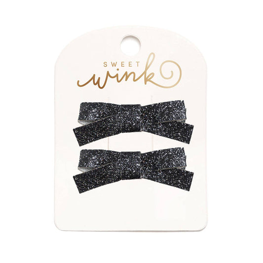 Sweet Wink - Black Glitter Bow Clip Set