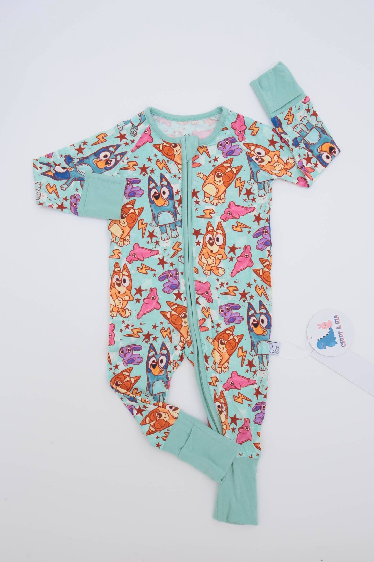 CEDDY & RIA - Bluey Heeler Lightning Bamboo Zippy Convertible Romper