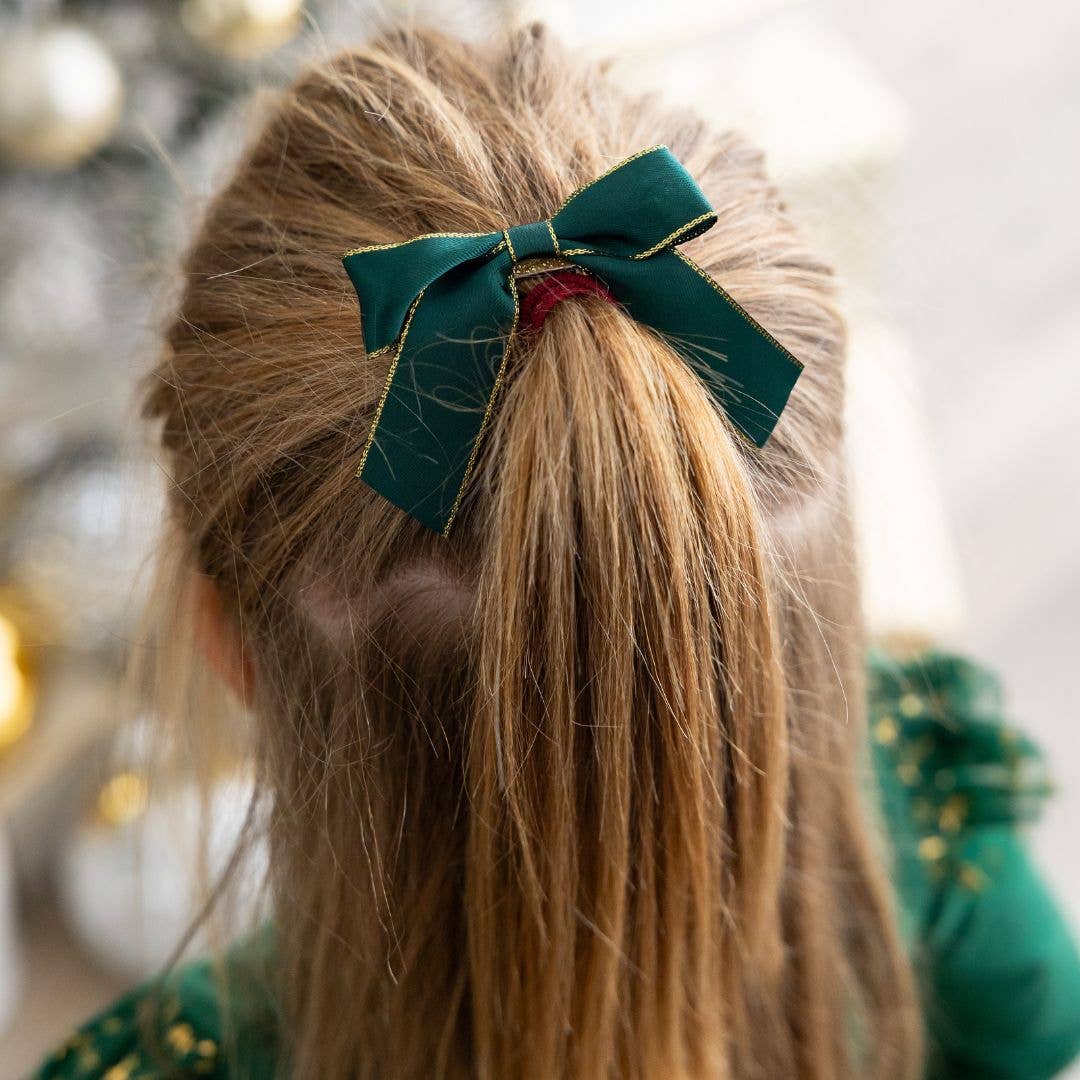 Sweet Wink - Emerald Coquette Bow Clip - Kids Holiday Hair Clip