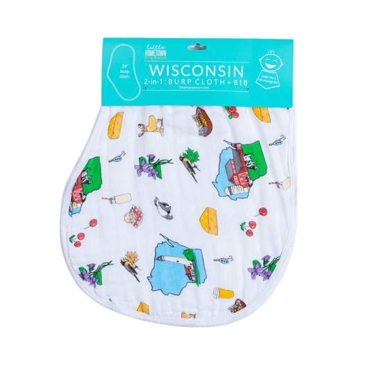 Little Hometown - Baby Burp Cloth & Bib Combo: Wisconsin