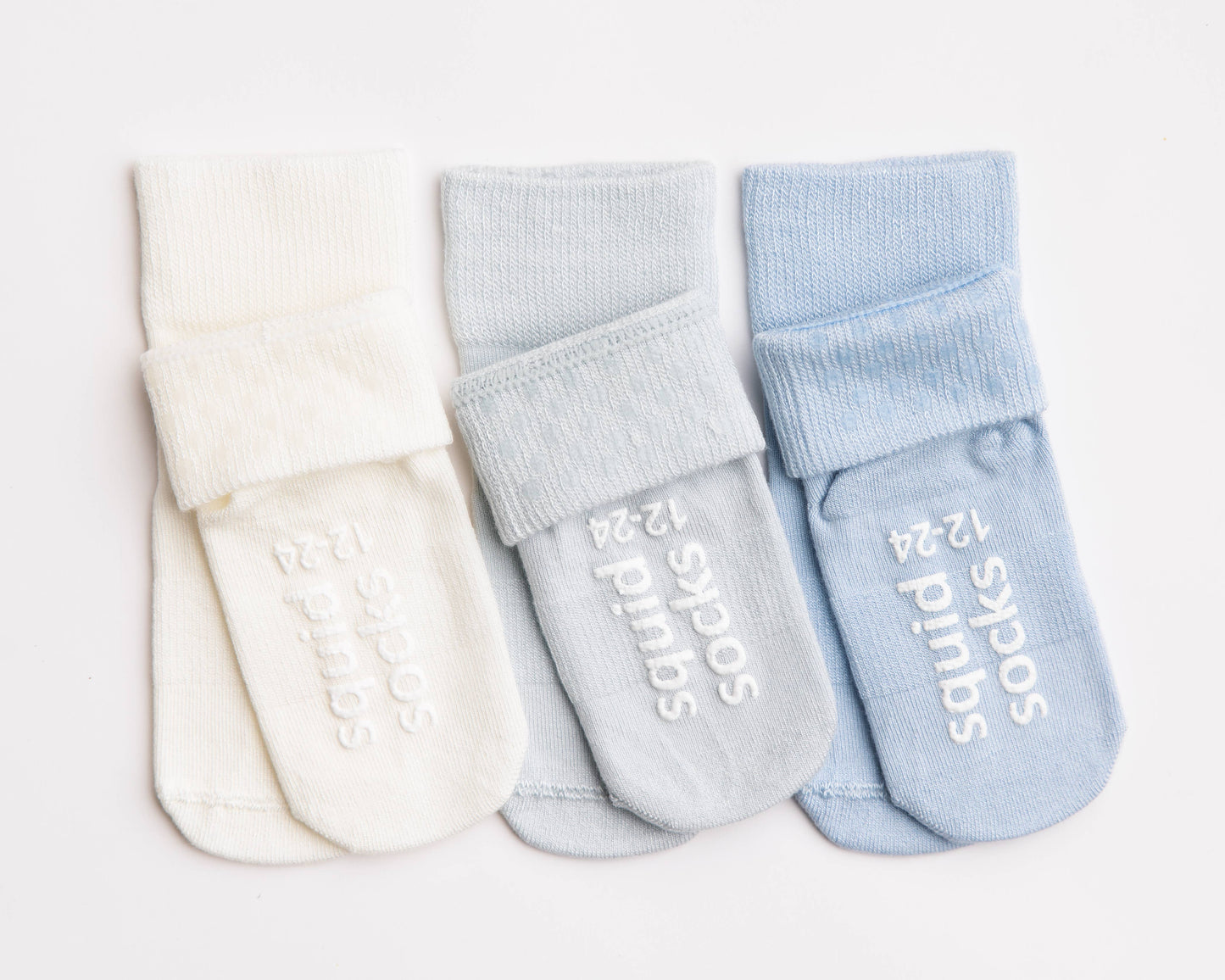 squid socks - Casen - Non-Slip Baby Socks in Ivory, Powder and Baby Blue