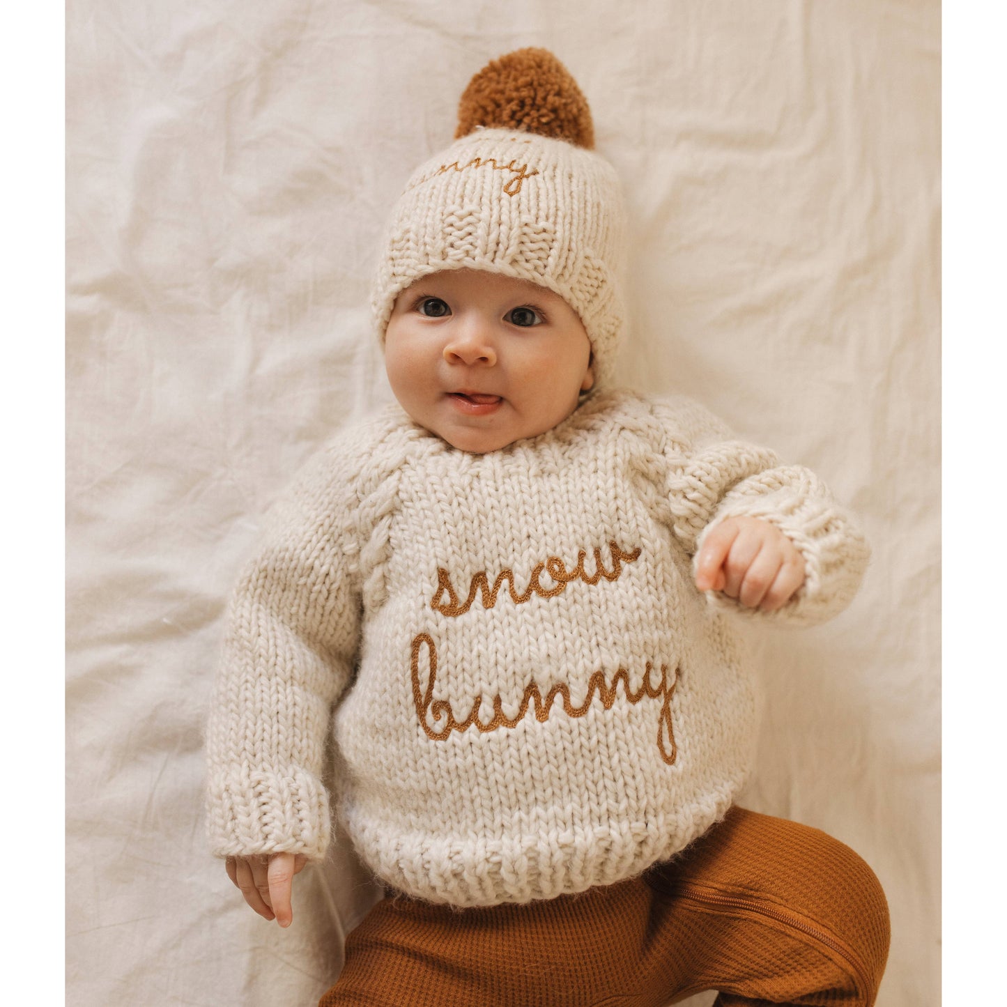 Huggalugs - Snow Bunny Pecan Crew Neck Sweater