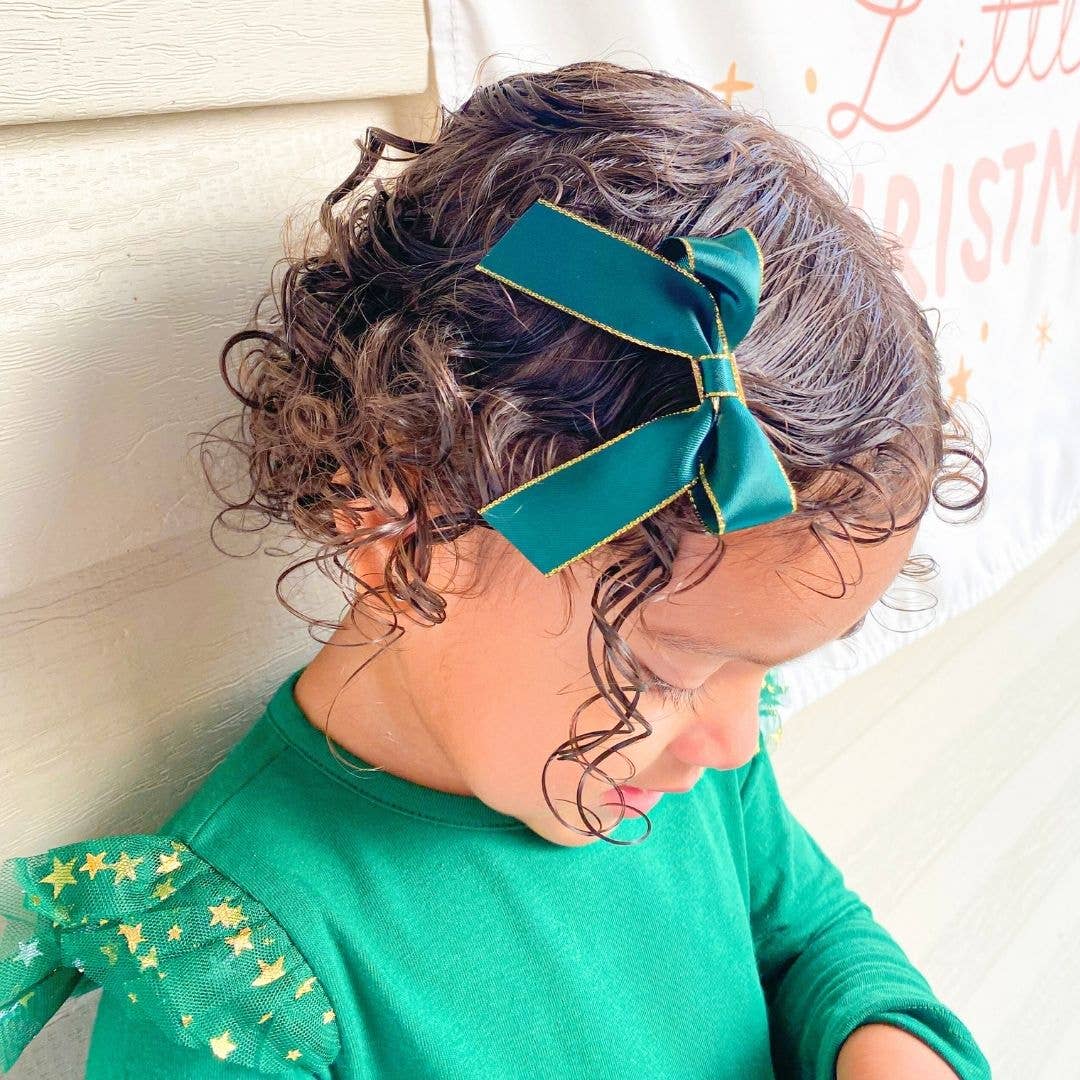 Sweet Wink - Emerald Coquette Bow Clip - Kids Holiday Hair Clip