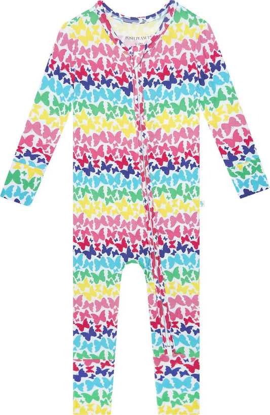 Posh Peanut - Rainbow Butterfly Convertible One-Piece PJ Romper