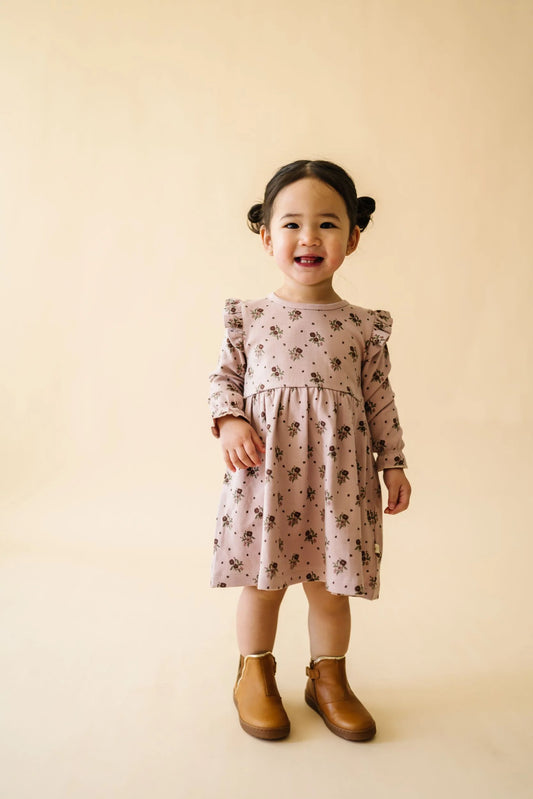 Makemake Organics - Organic Ruffle Dress - Rose Ditsy