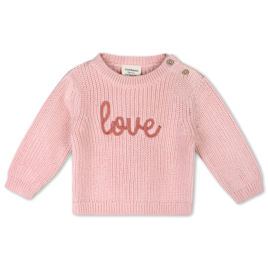 Viverano Organics - Love Embroidered Chunky Knit Baby Pullover Sweater w/ Pocket Sweater Knit Legging Pants