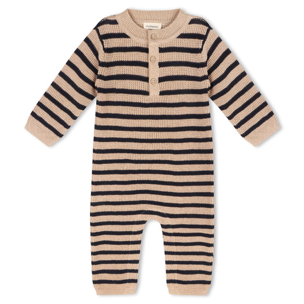 Viverano Organics - Navy Stripe Chunky Sweater Knit Jumpsuit