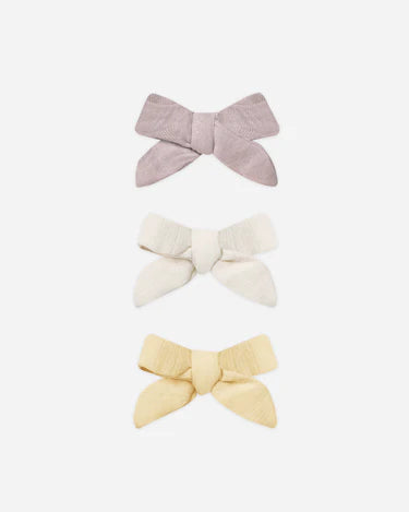 Quincy Mae - Bow W. Clip, Set Of 3 || Lavender, Natural, Lemon