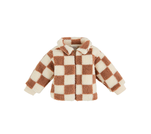 mudpie - Tan Check Sherpa Jacket