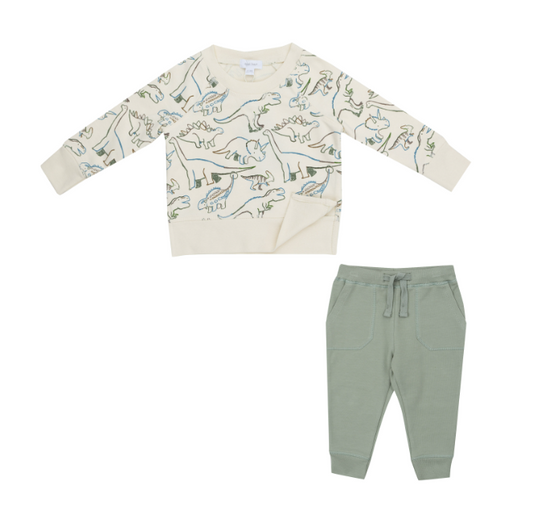 Angel Dear - French Terry Artsy Dinos - Raglan Sweatshirt and Jogger