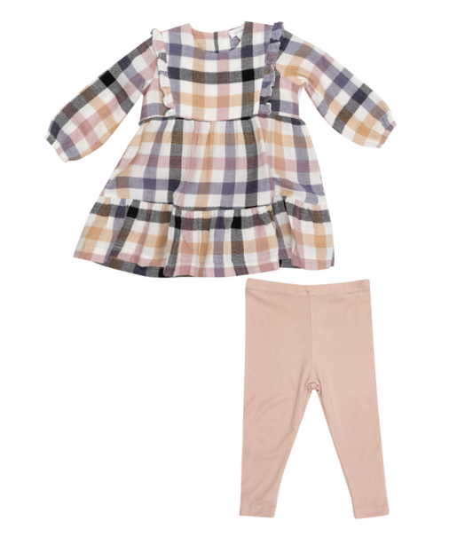 Angel Dear - Harvest Plaid - Ruffle Tiered Dress and Ribbed Legging