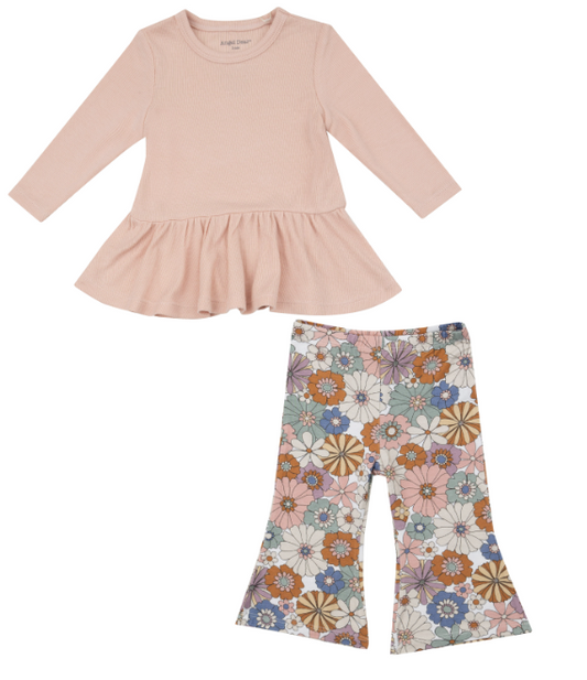 Angel Dear - Brighton Floral - Rib Peplum Top with Baby Bells