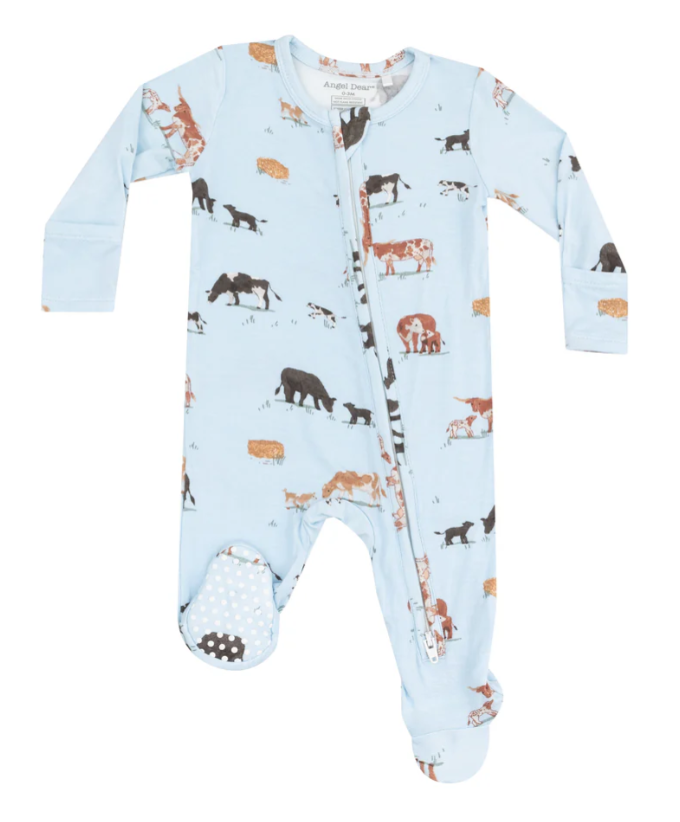 Angel Dear -2 Way Zipper Footie - Cow Families Blue