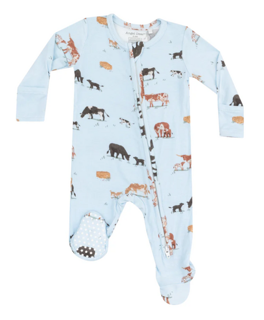 Angel Dear -2 Way Zipper Footie - Cow Families Blue