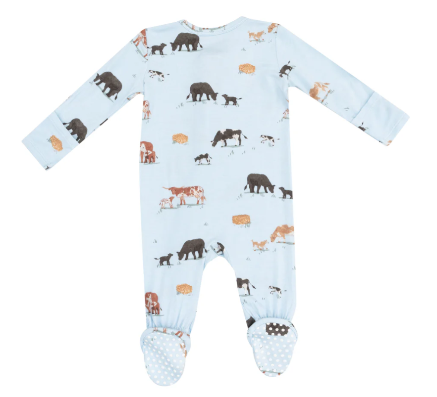 Angel Dear -2 Way Zipper Footie - Cow Families Blue