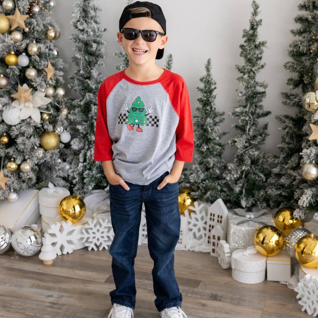 Sweet Wink - Christmas Tree Dude 3/4 Sleeve Shirt - Kids Holiday Tee