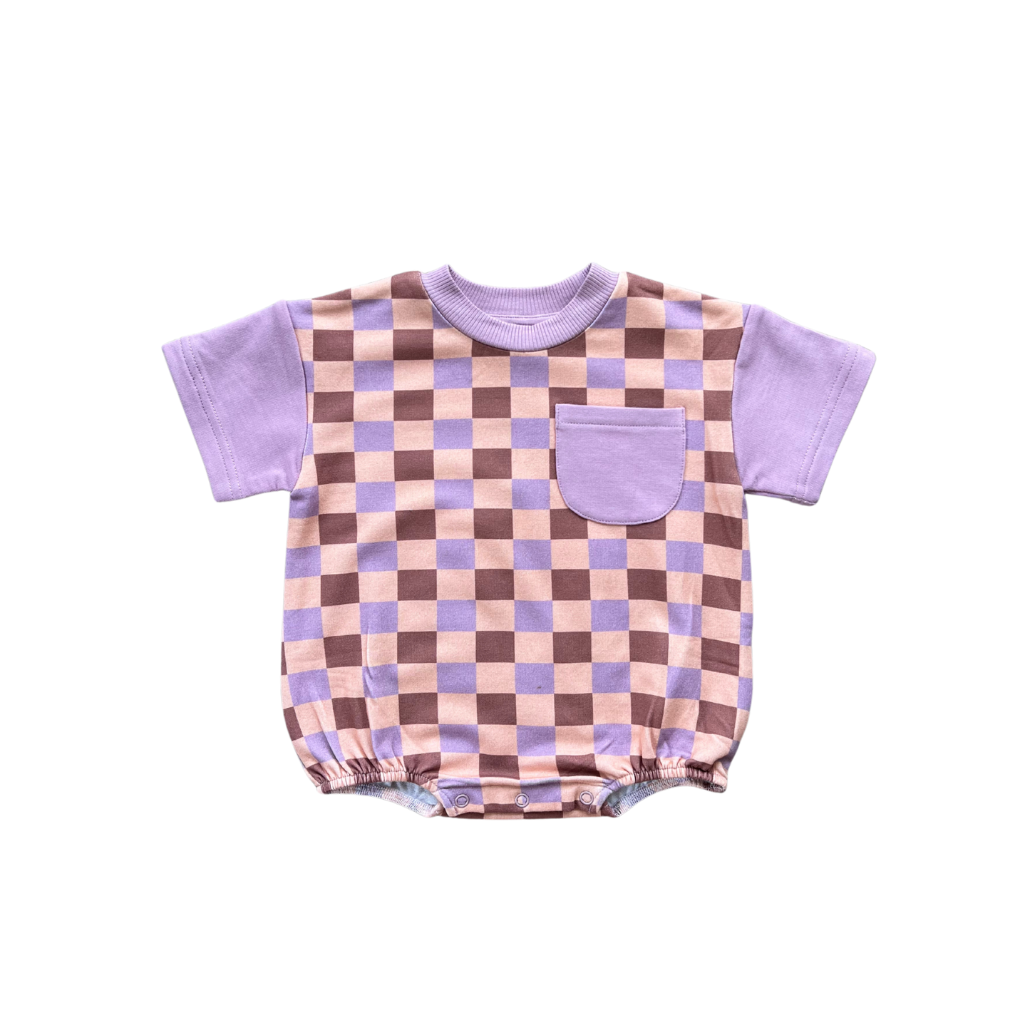 babysprouts clothing company - Short Sleeve Colorblock Romper: Checker in Burlwood