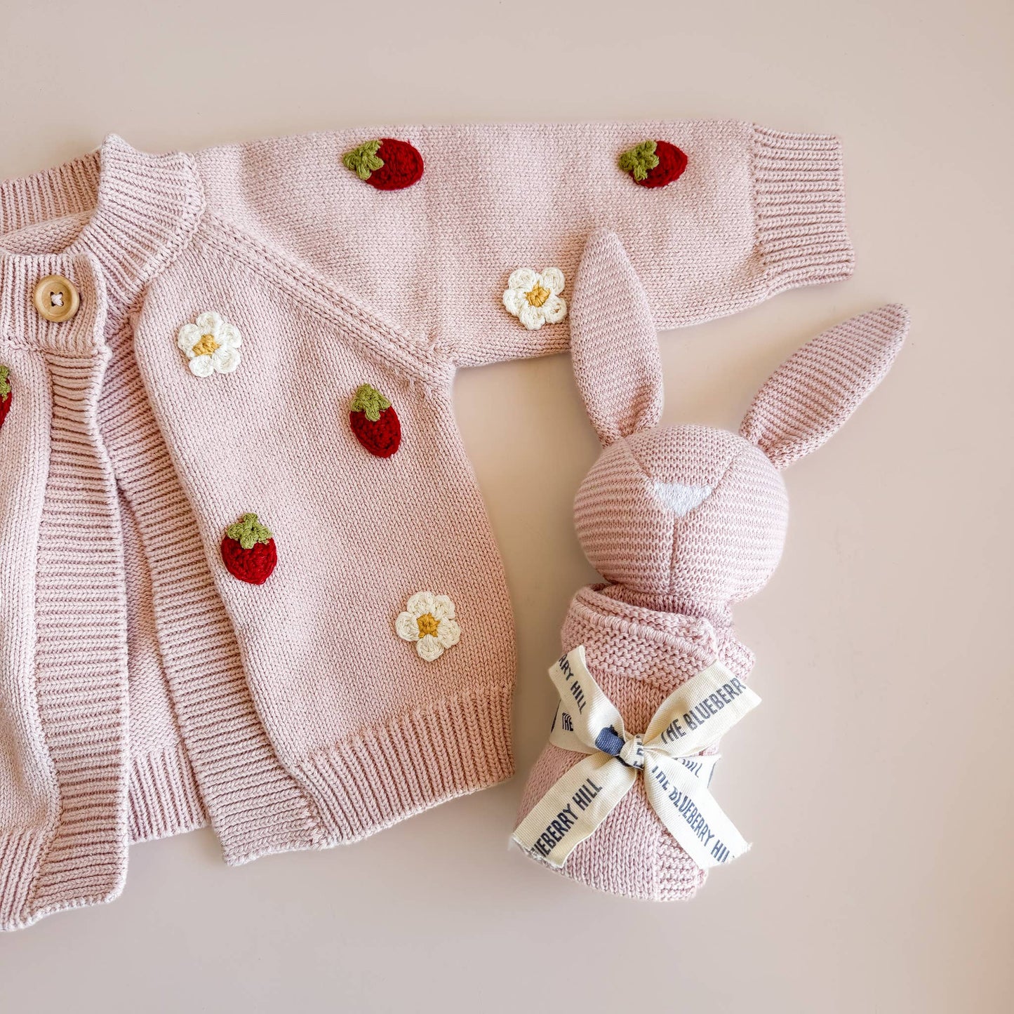 The Blueberry Hill - Cotton Strawberry Flower Cardigan Baby Sweater