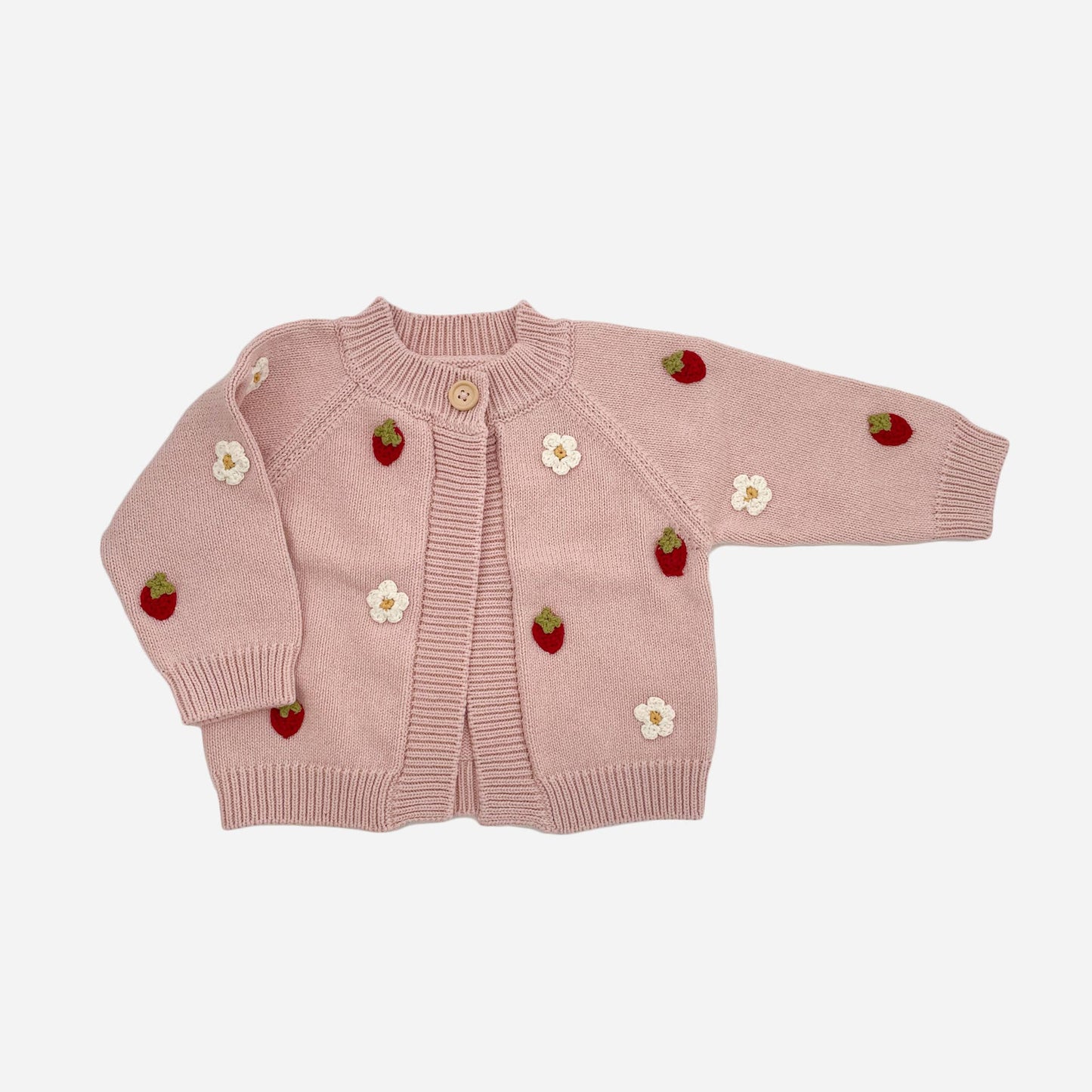 The Blueberry Hill - Cotton Strawberry Flower Cardigan Baby Sweater