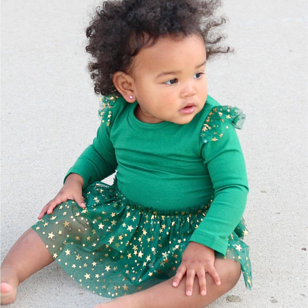 Sweet Wink - Emerald Shimmer Christmas Long Sleeve Tutu Bodysuit