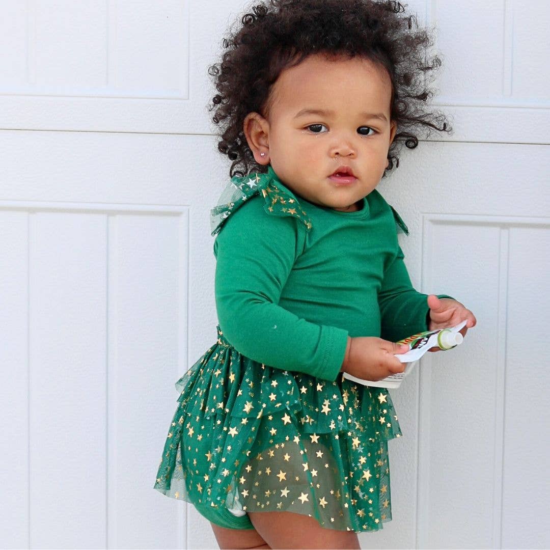 Sweet Wink - Emerald Shimmer Christmas Long Sleeve Tutu Bodysuit