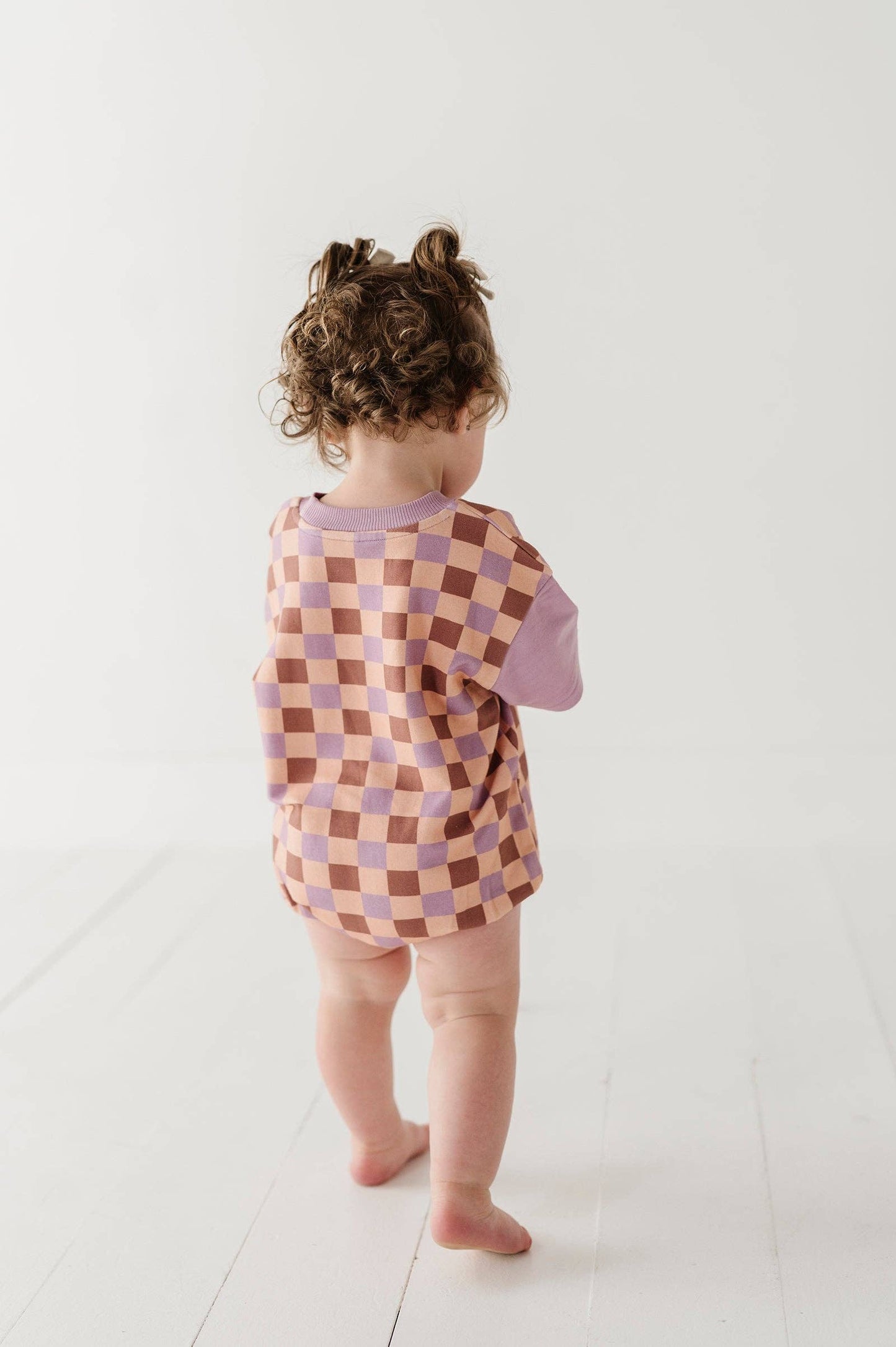 babysprouts clothing company - Short Sleeve Colorblock Romper: Checker in Burlwood