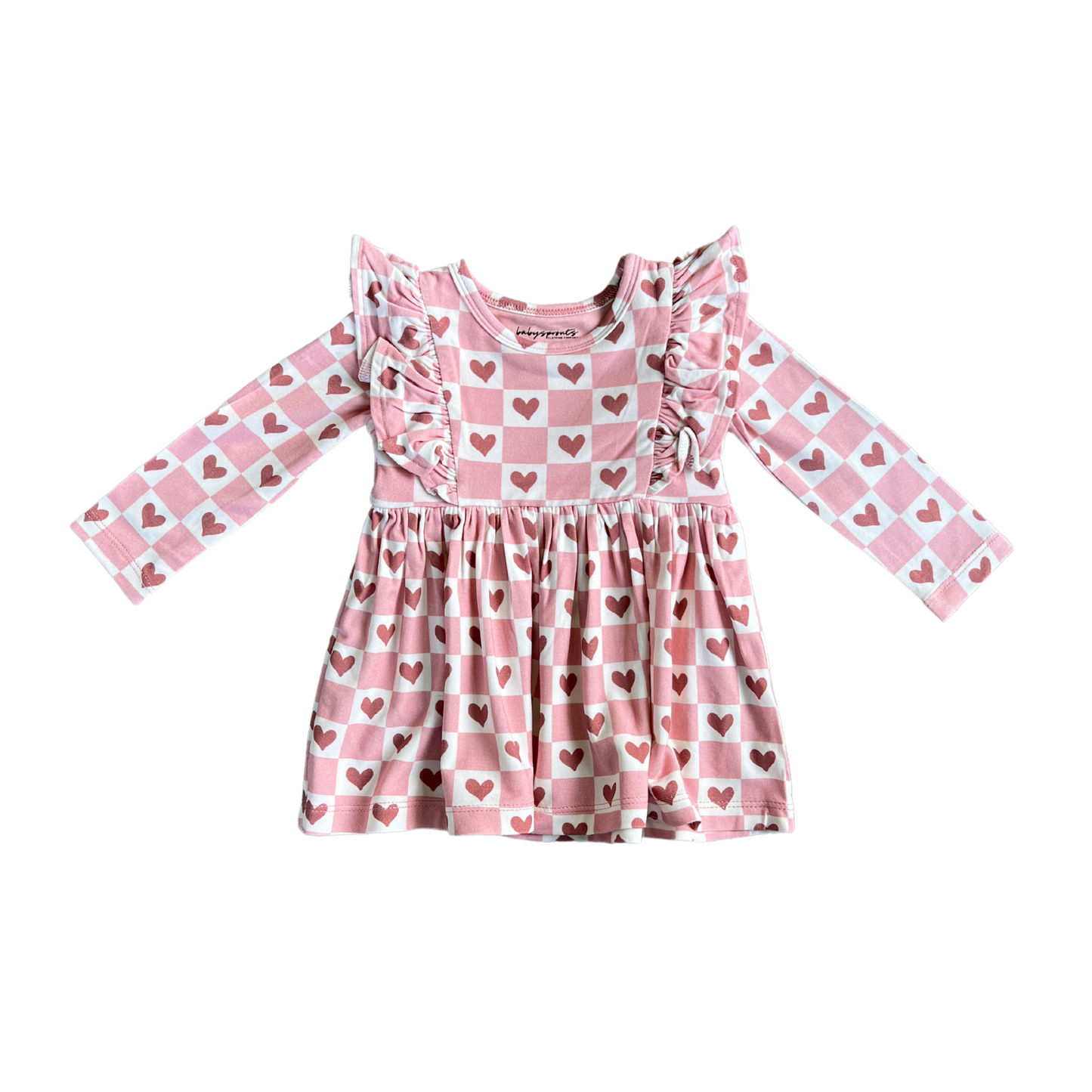 babysprouts clothing company - Girl's Long Sleeve Ruffle Dress: Checkered Girl's Hearts