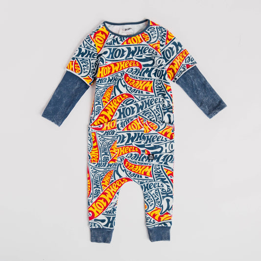 RAGS - Layered Sleeve Rag Romper - Hot Wheels™ All over Print