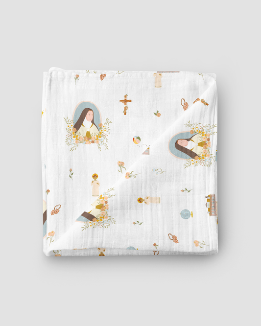 Be A Heart - Catholic Muslin Swaddle Baby Blanket: Saint Therese of Lisieux