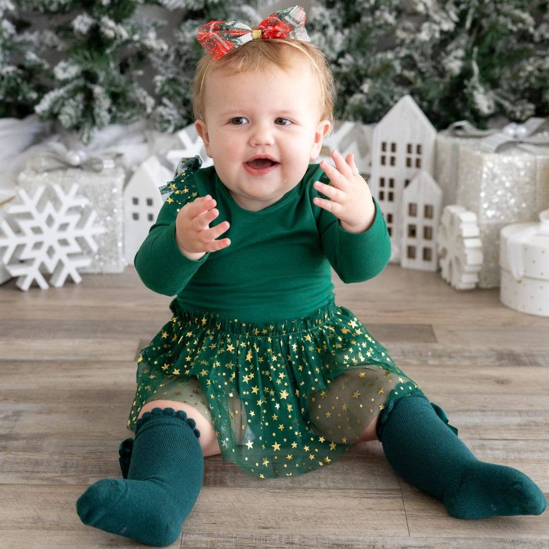 Sweet Wink - Emerald Shimmer Christmas Long Sleeve Tutu Bodysuit