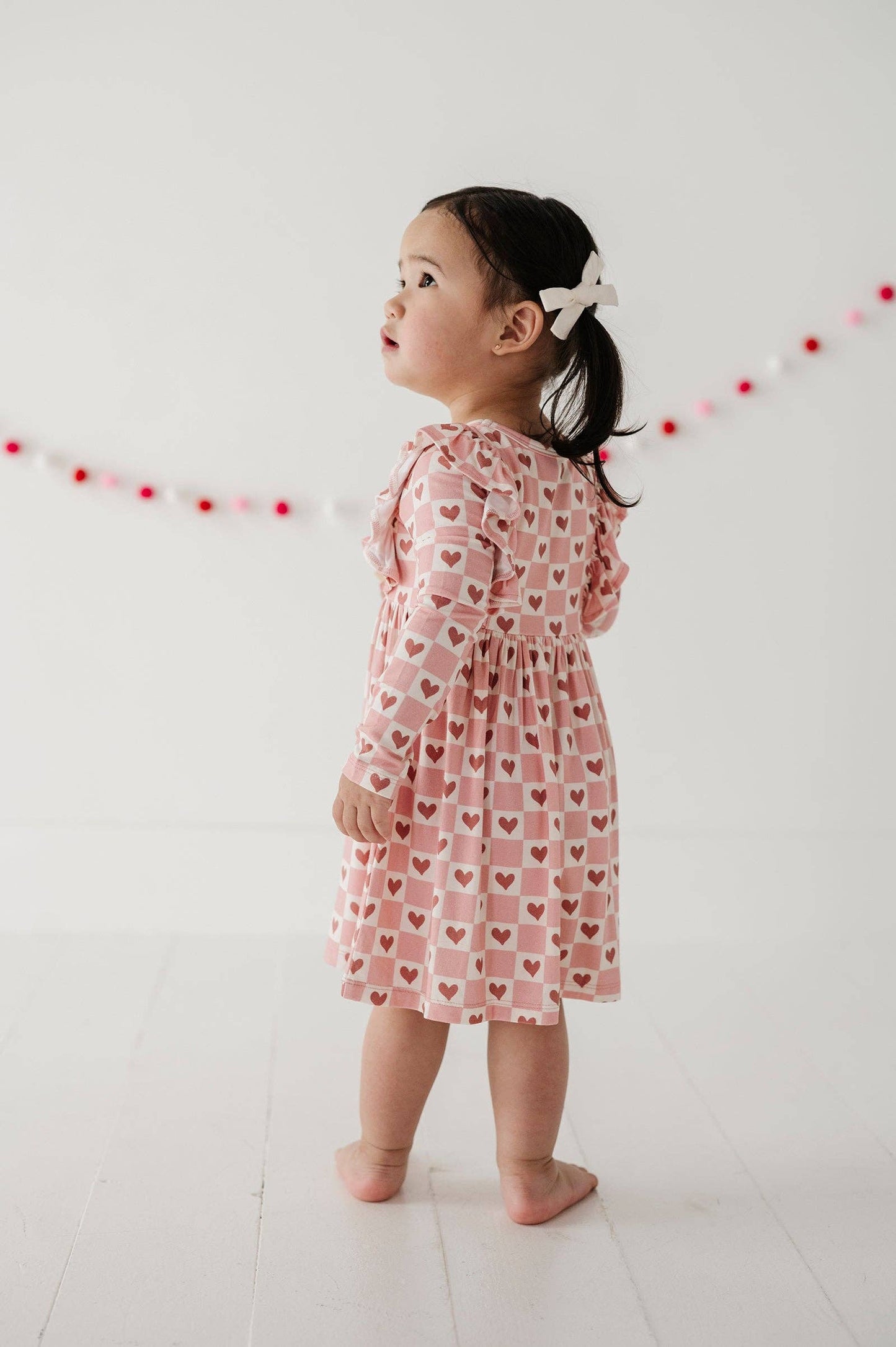 babysprouts clothing company - Girl's Long Sleeve Ruffle Dress: Checkered Girl's Hearts