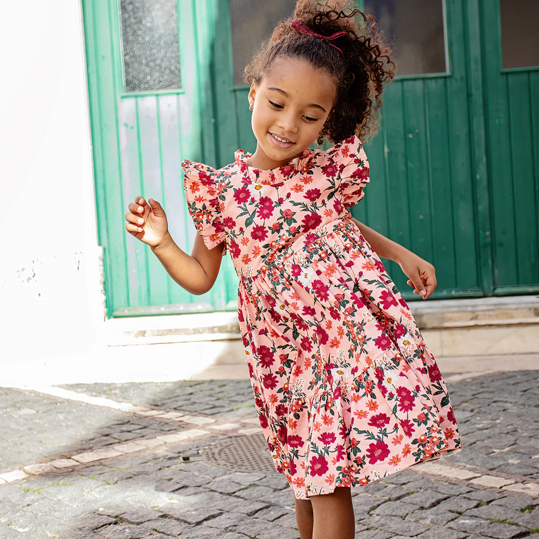 Pink Chicken -  Girls Jennifer Dress - Pink Daisy Floral